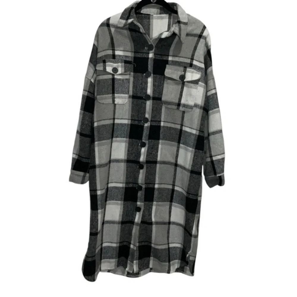 Cozy Long Plaid Fleece Shirt Jacket Women’s - Picture 1 of 5